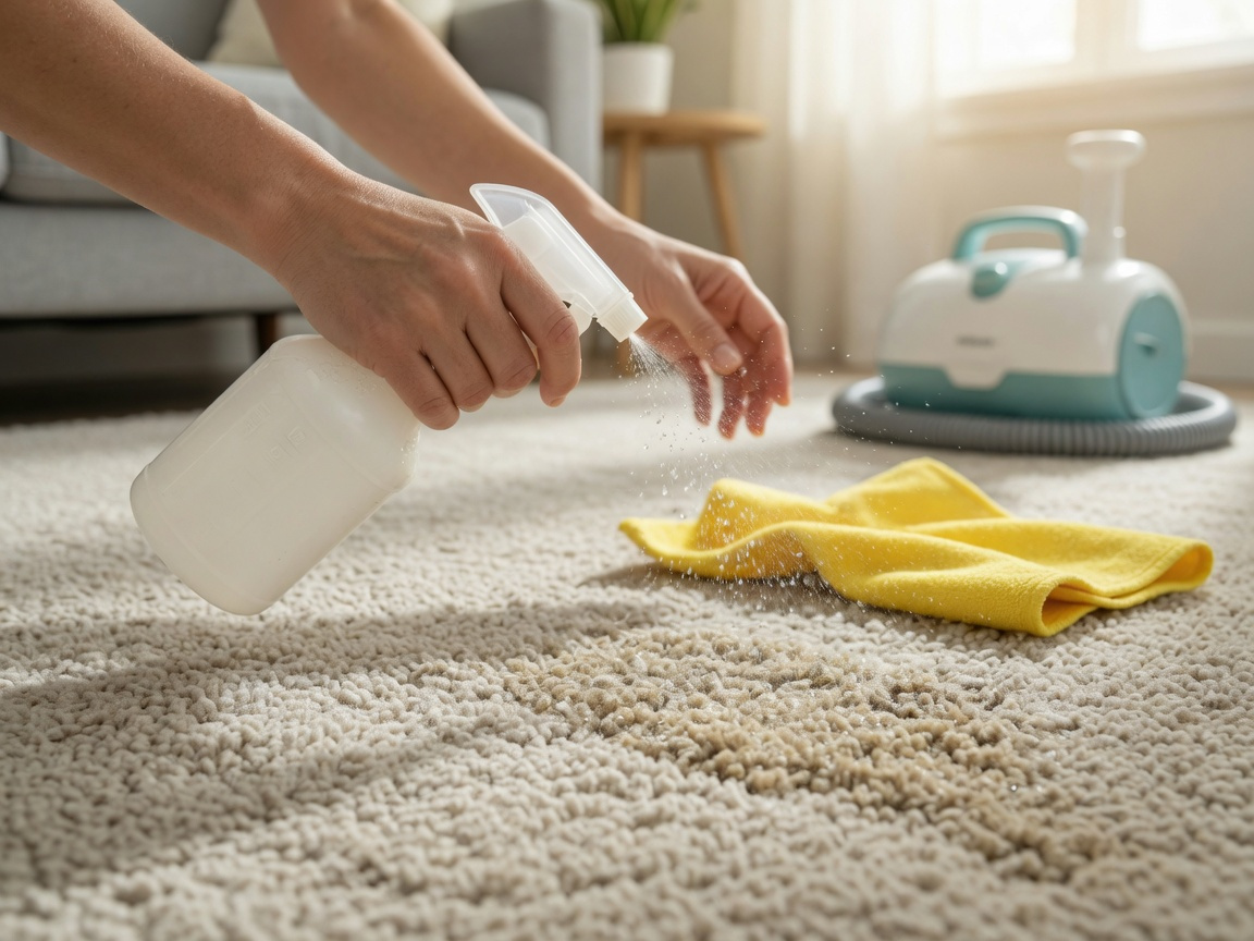 Step-by-step enzyme cleaner pre-treatment process for carpet shampooer pet stain removal